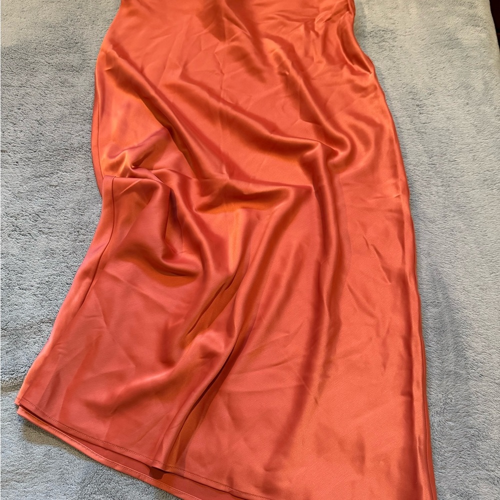Elegant Satin Midi Skirt - Coral